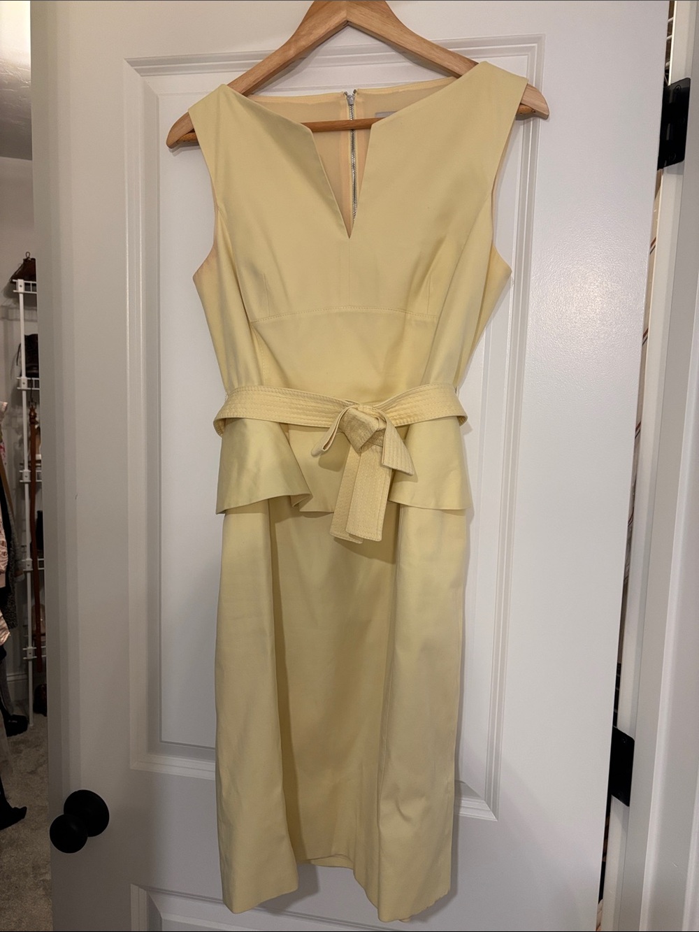 Karen Millen Pale Yellow Peplum Midi Dress